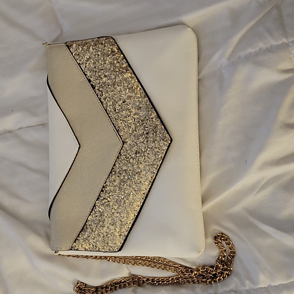 White and gold crossbows bag/clutch